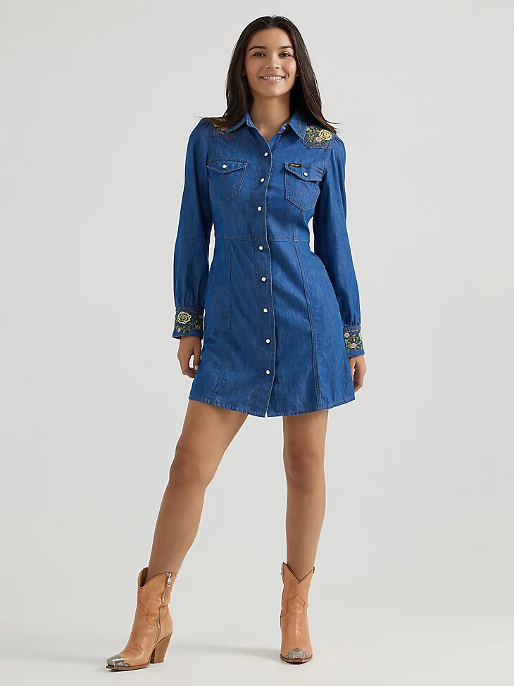 abito ricamato wrangler x yellow rose di kendra scott lavaggio medio