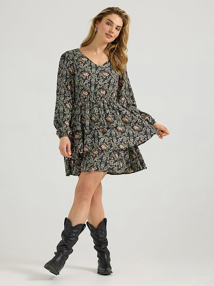 abito da donna wrangler retro vintage a strati con maniche lunghe rosa e nero
