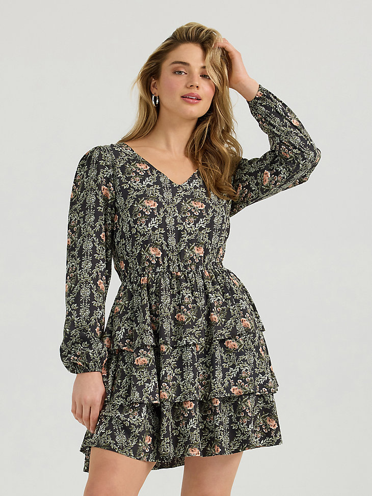 abito da donna wrangler retro vintage a strati con maniche lunghe rosa e nero