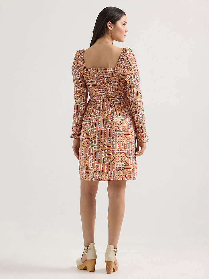 abito da donna con corpetto arricciato e linea ad a colore geo orange