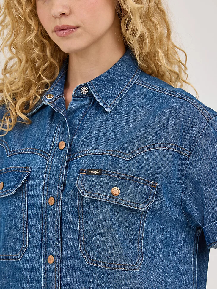 abito in denim squadrato da donna carolina
