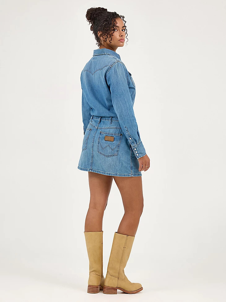 abito in denim a maniche lunghe da donna color blu marino