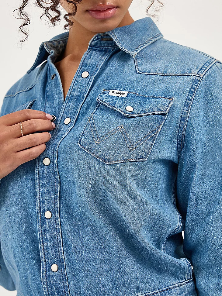 abito in denim a maniche lunghe da donna color blu marino