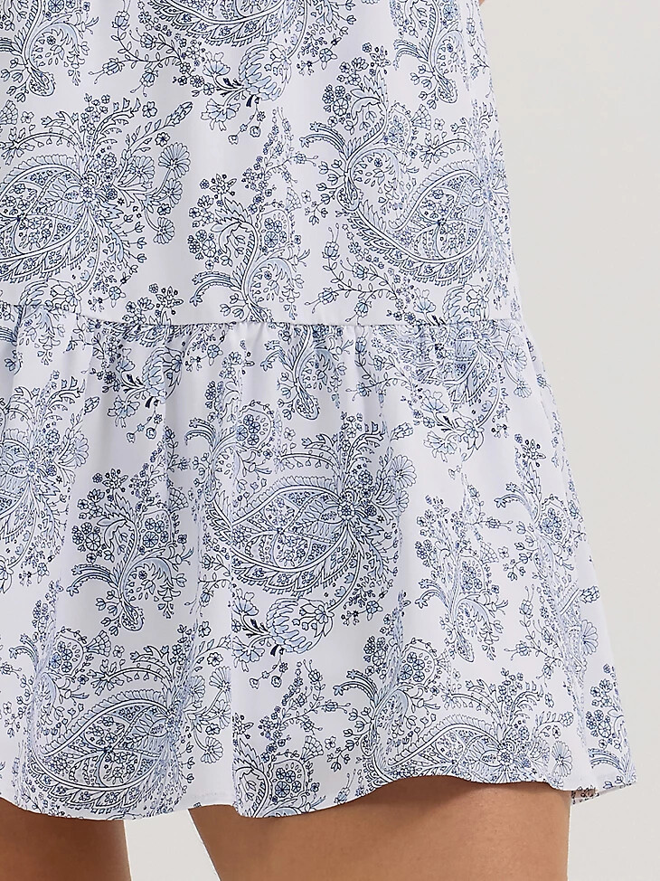 abito da donna wrangler con corpino arricciato e volant blu e bianco
