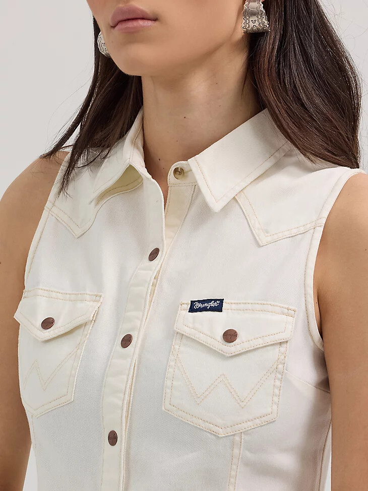 abito da donna con bottoni automatici in stile western bianco