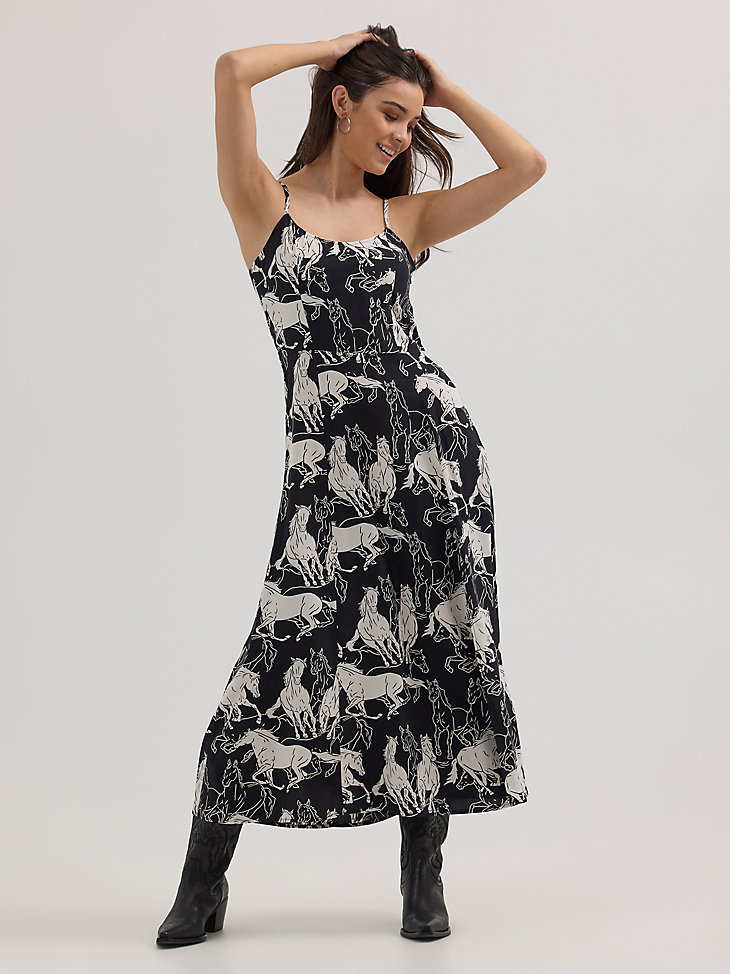 abito lungo da donna con canotta western bw horses