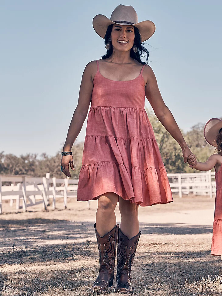 abito a strati con spalline wrangler da donna rosso