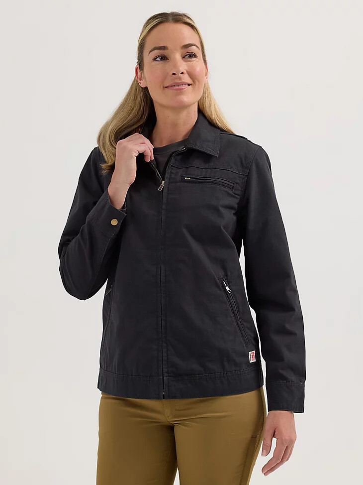 giacca da lavoro da donna wrangler riggs workwear foderata in flanella colore nero carbone