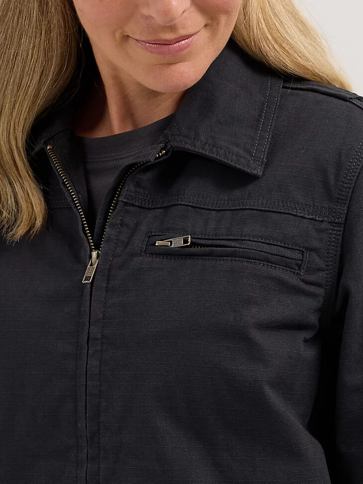 giacca da lavoro da donna wrangler riggs workwear foderata in flanella colore nero carbone