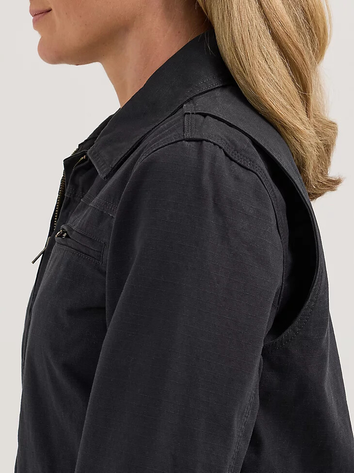 giacca da lavoro da donna wrangler riggs workwear foderata in flanella colore nero carbone