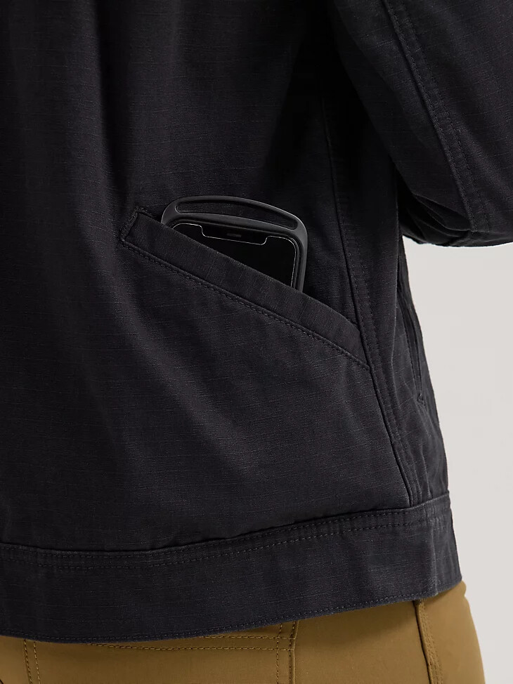 giacca da lavoro da donna wrangler riggs workwear foderata in flanella colore nero carbone