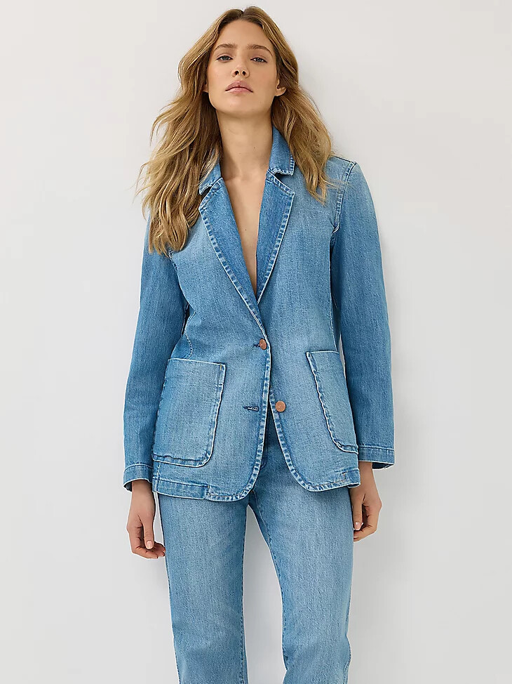 blazer in denim da donna azzurro