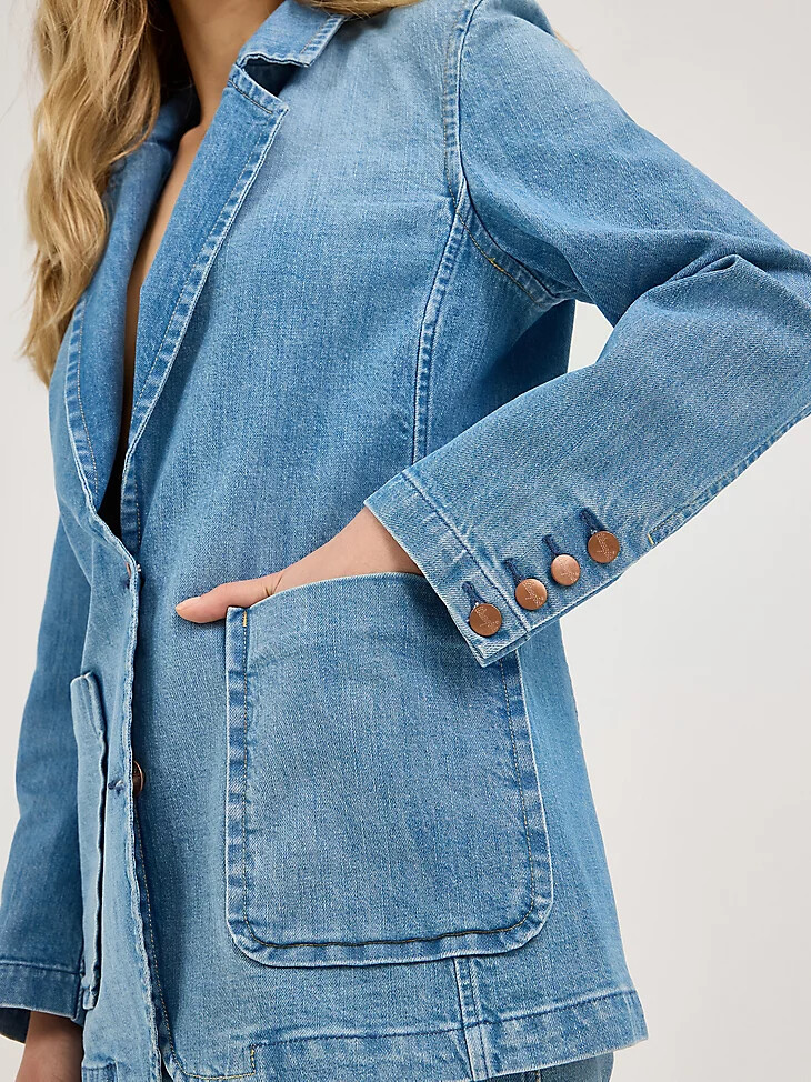 blazer in denim da donna azzurro
