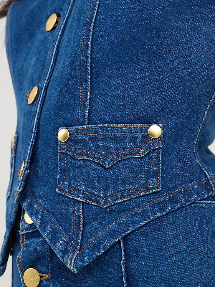 gilet in denim wrangler x yellow rose di kendra scott wrangler blue