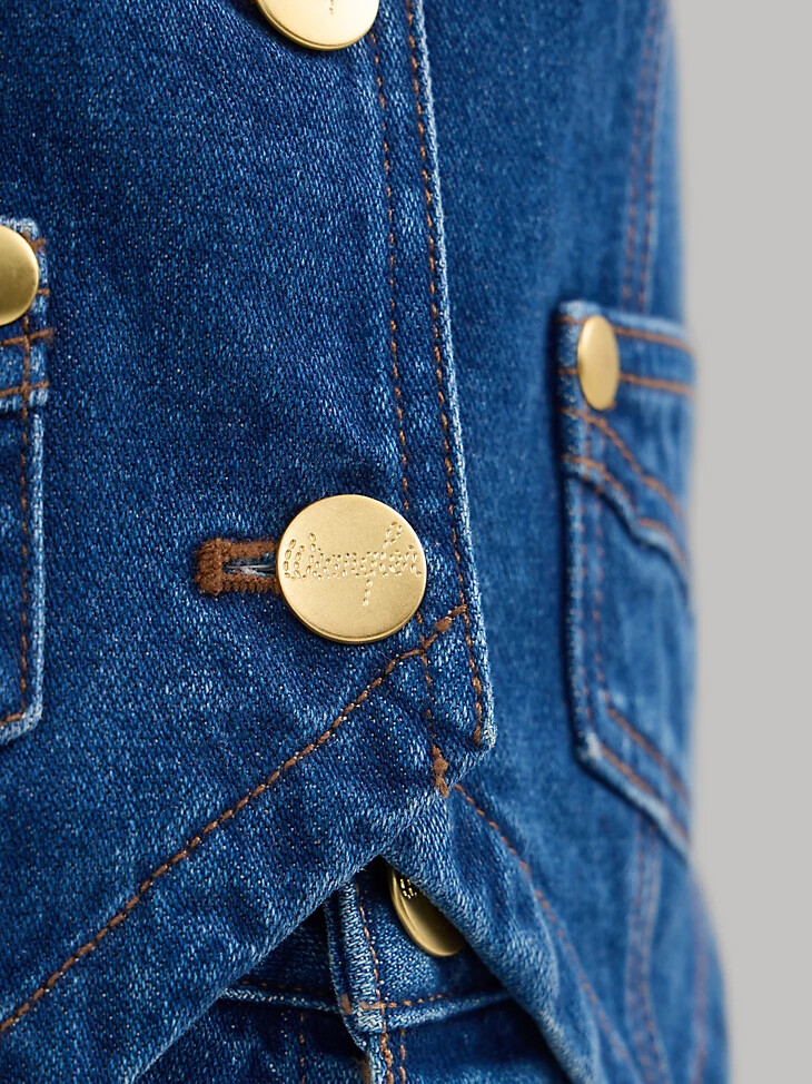 gilet in denim wrangler x yellow rose di kendra scott wrangler blue