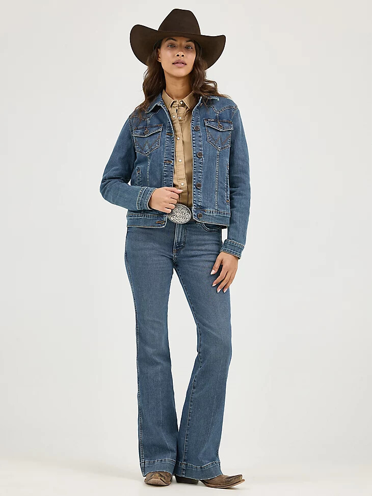 giacca in denim da donna a maniche lunghe vestibilità classica colore denim scuro