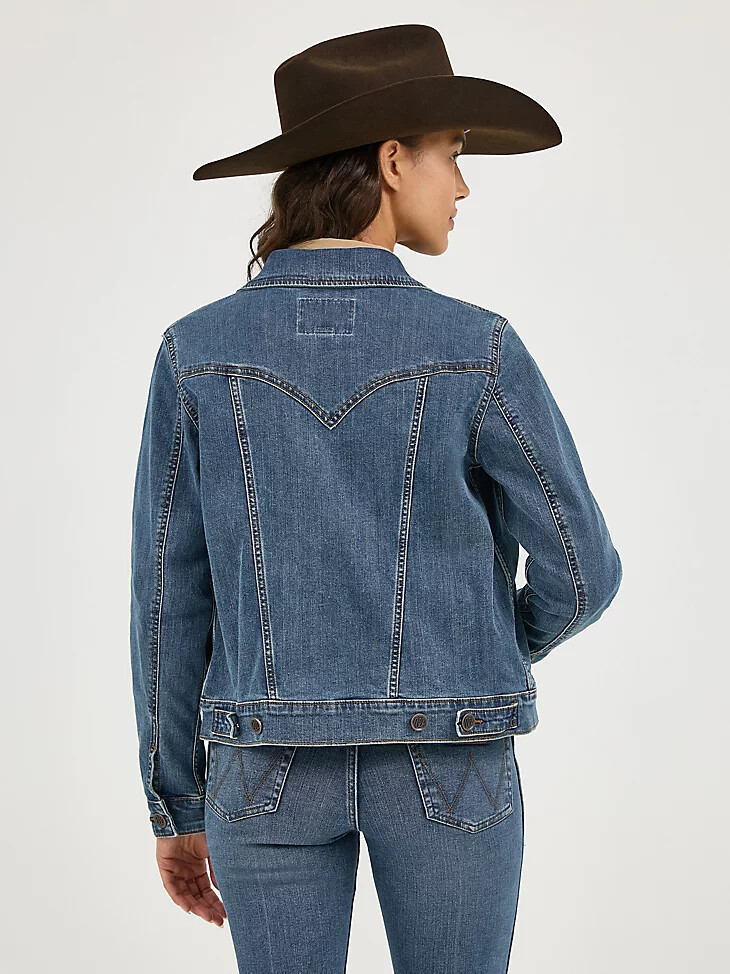 giacca in denim da donna a maniche lunghe vestibilità classica colore denim scuro