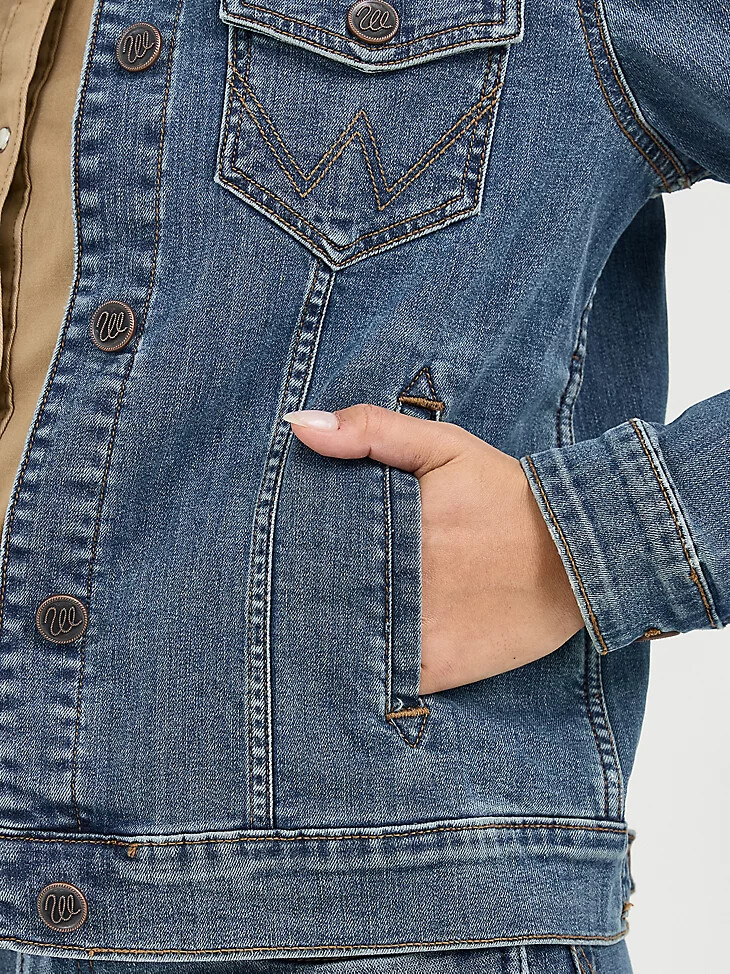 giacca in denim da donna a maniche lunghe vestibilità classica colore denim scuro