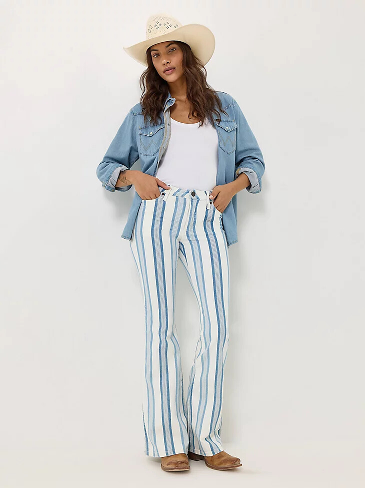 jeans a zampa a vita alta bailey a righe wrangler retro da donna gabby
