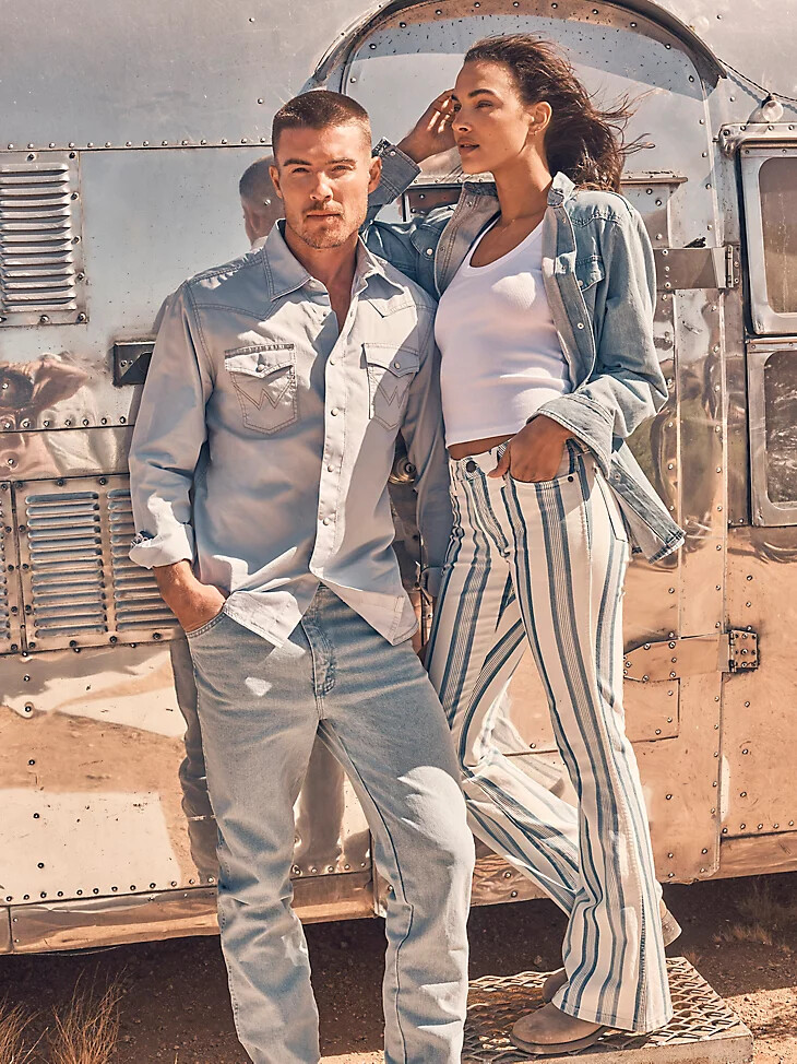 jeans a zampa a vita alta bailey a righe wrangler retro da donna gabby