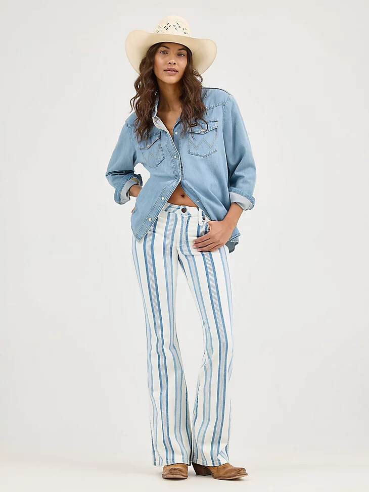 jeans a zampa a vita alta bailey a righe wrangler retro da donna gabby