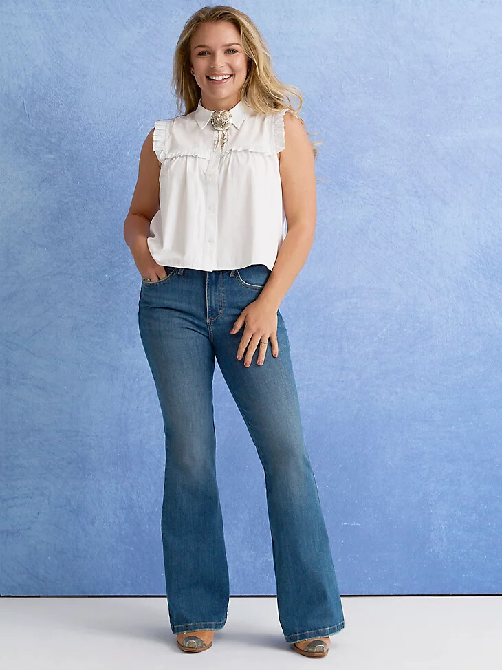 jeans a zampa a vita alta wrangler bespoke da donna modello lily