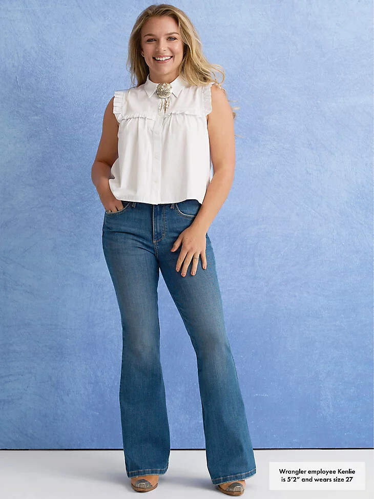 jeans a zampa a vita alta wrangler bespoke da donna modello lily
