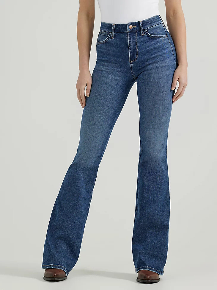 jeans a zampa a vita alta wrangler bespoke da donna modello lily