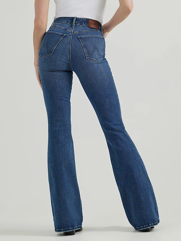 jeans a zampa a vita alta wrangler bespoke da donna modello lily