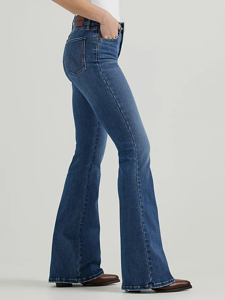 jeans a zampa a vita alta wrangler bespoke da donna modello lily
