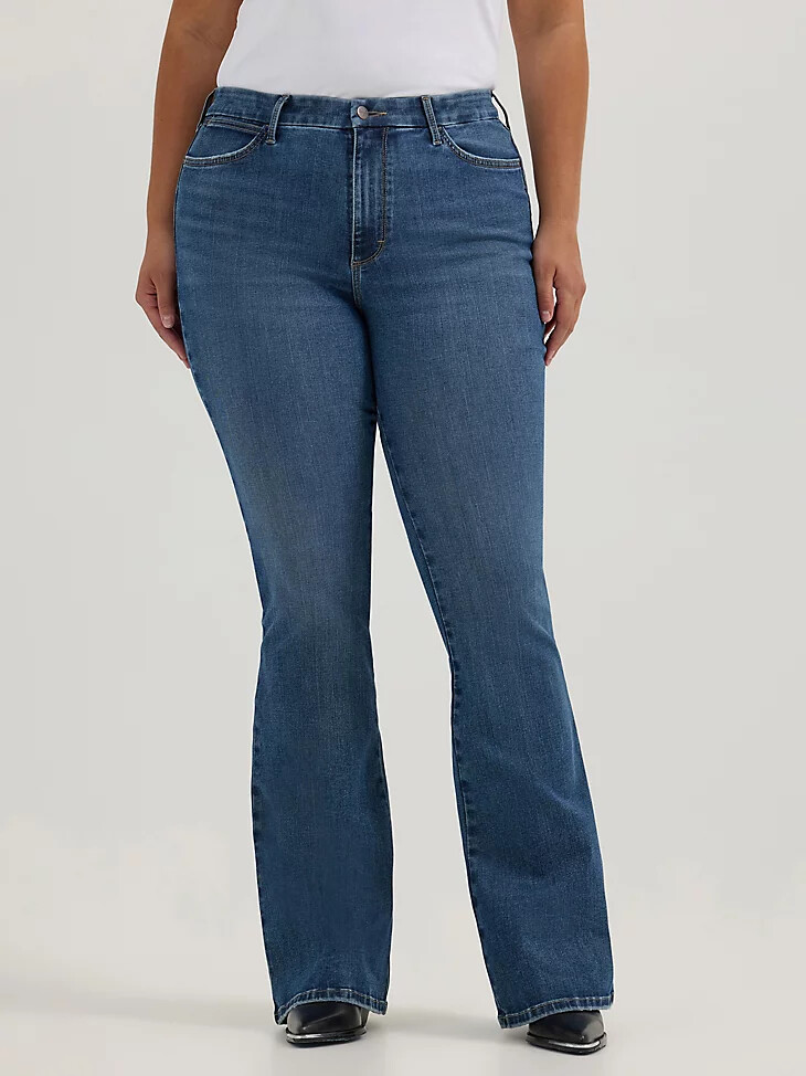 jeans a zampa a vita alta wrangler bespoke da donna modello lily