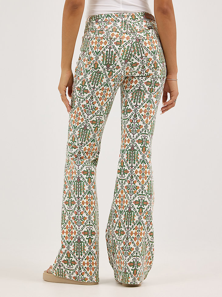 jeans da donna con stampa laser e svasatura fierce vintage garden