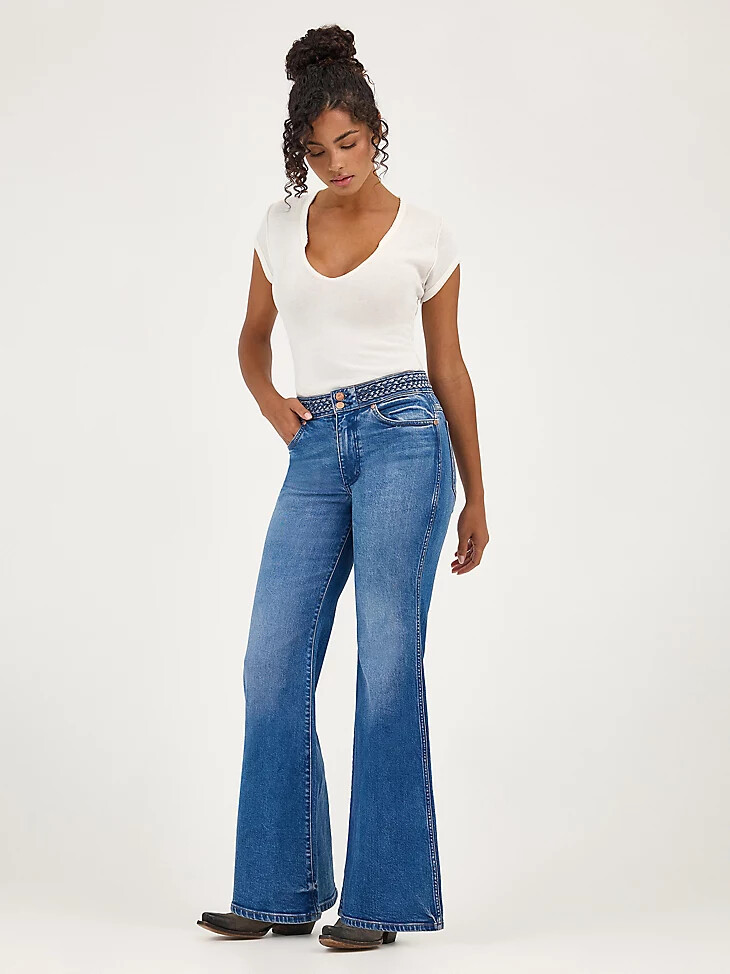 jeans a zampa intrecciati da donna color zaffiro morbido