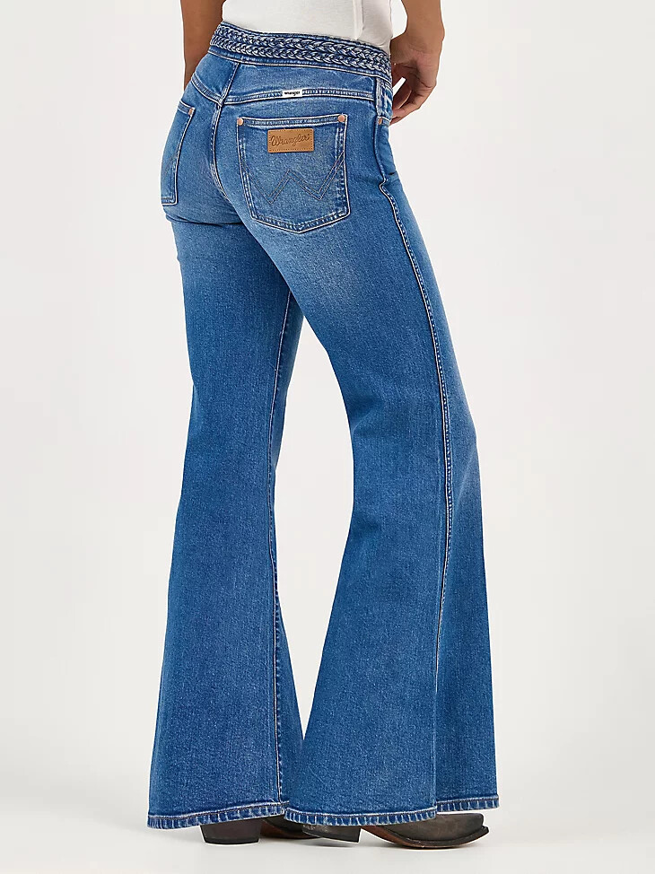jeans a zampa intrecciati da donna color zaffiro morbido