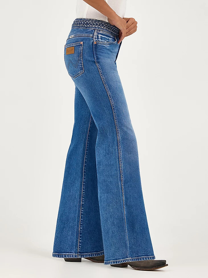 jeans a zampa intrecciati da donna color zaffiro morbido