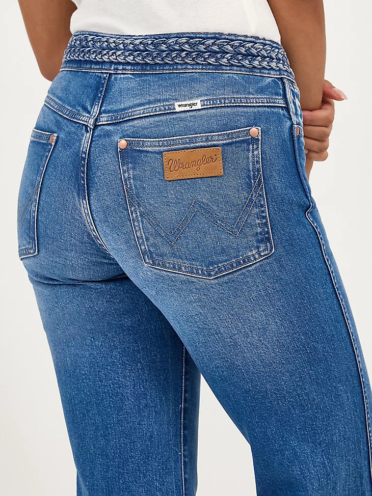 jeans a zampa intrecciati da donna color zaffiro morbido