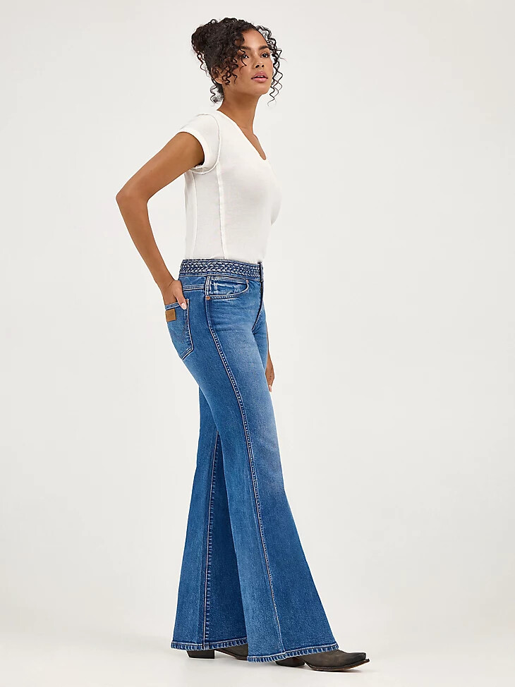 jeans a zampa intrecciati da donna color zaffiro morbido