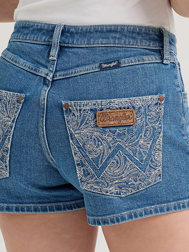 pantaloncini corti con toppa decorata wrangler retro mae da donna a vita media aurora