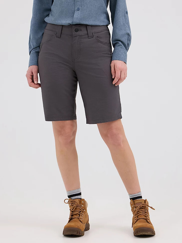 pantaloncini da carpentiere tecnici da donna wrangler riggs workwear grigi a righe
