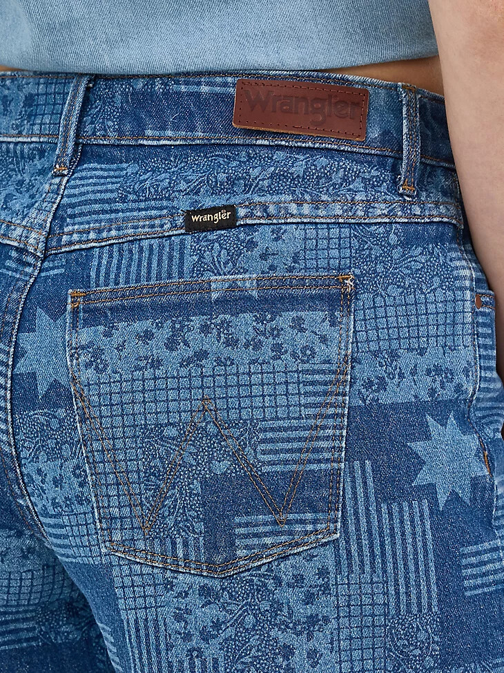 pantaloncini corti da donna con stampa vintage e stelle trapuntate