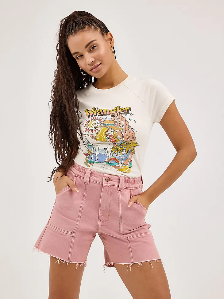 pantaloncini da carpentiere a vita alta da donna sunset