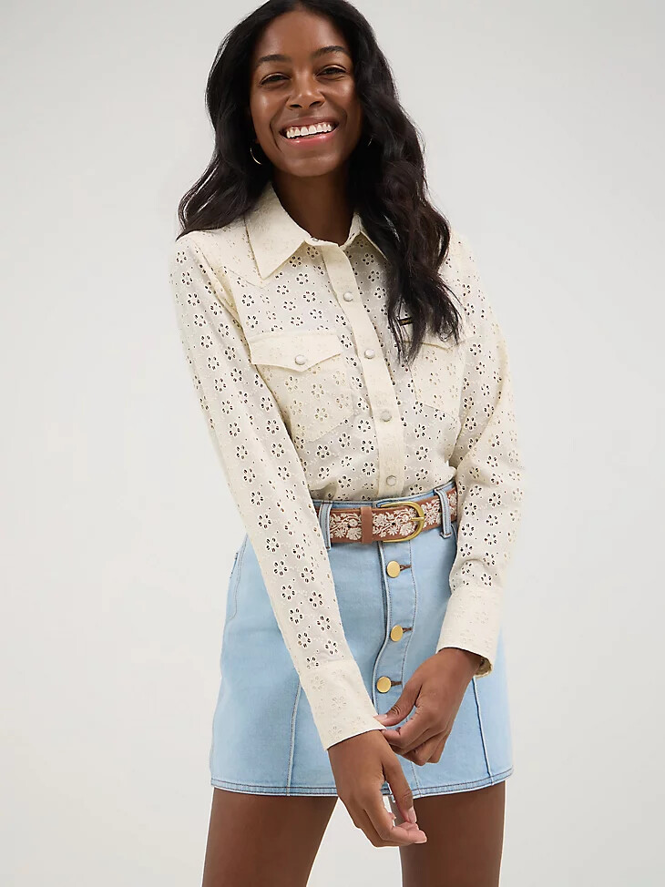 camicia con bottoni a pressione wrangler x yellow rose di kendra scott pearl cloud dancer
