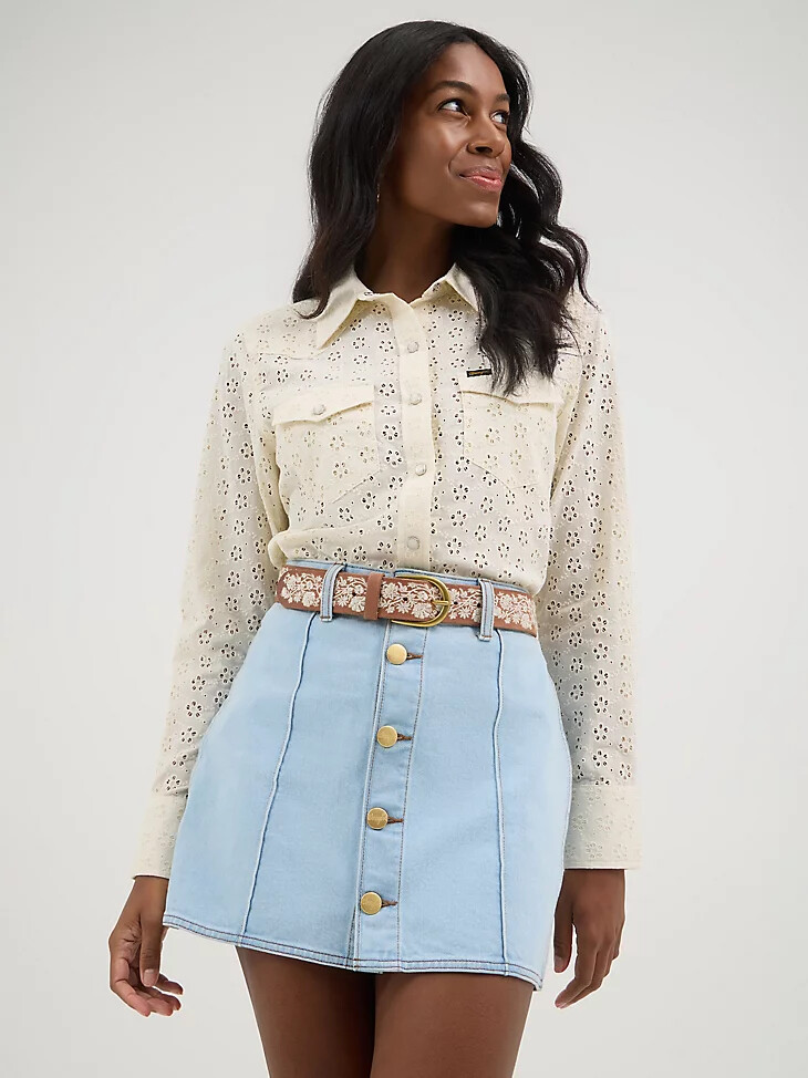 camicia con bottoni a pressione wrangler x yellow rose di kendra scott pearl cloud dancer