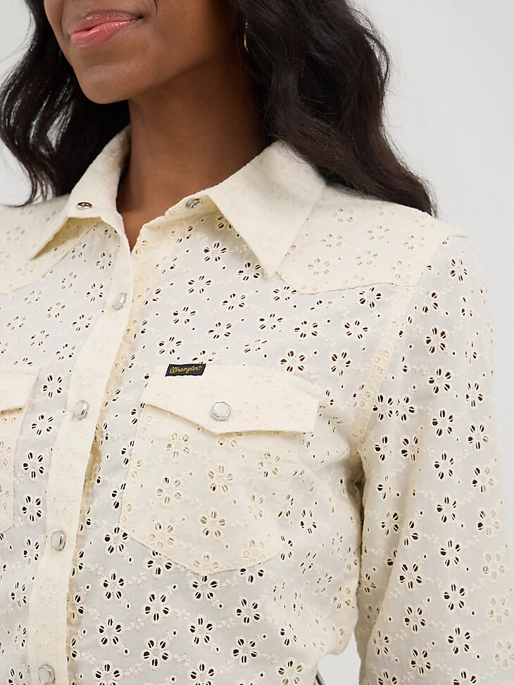 camicia con bottoni a pressione wrangler x yellow rose di kendra scott pearl cloud dancer