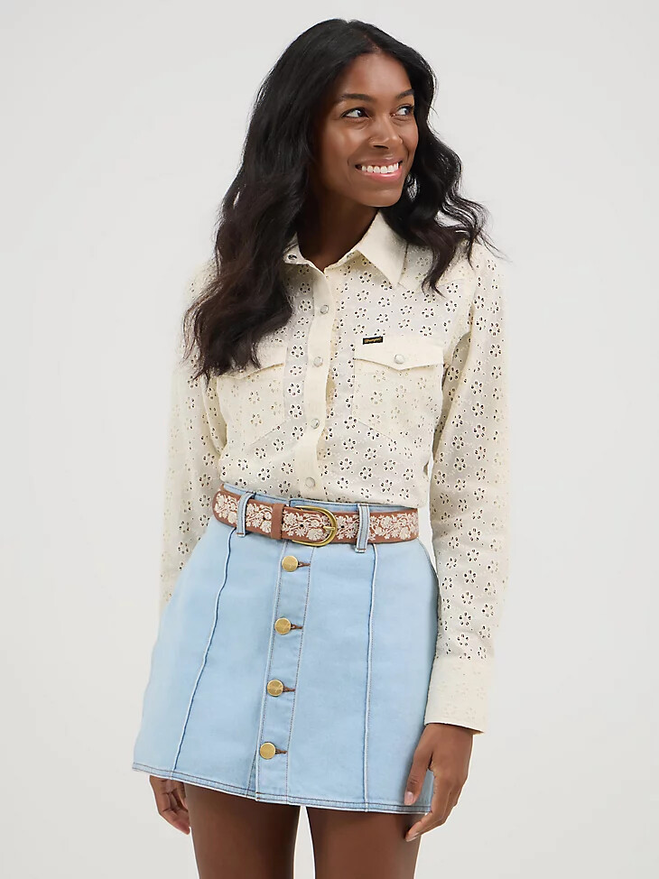 camicia con bottoni a pressione wrangler x yellow rose di kendra scott pearl cloud dancer