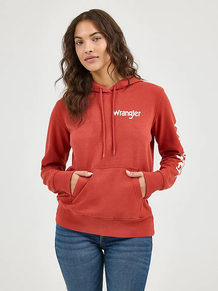 felpa con cappuccio e logo wrangler retro da donna color ruggine