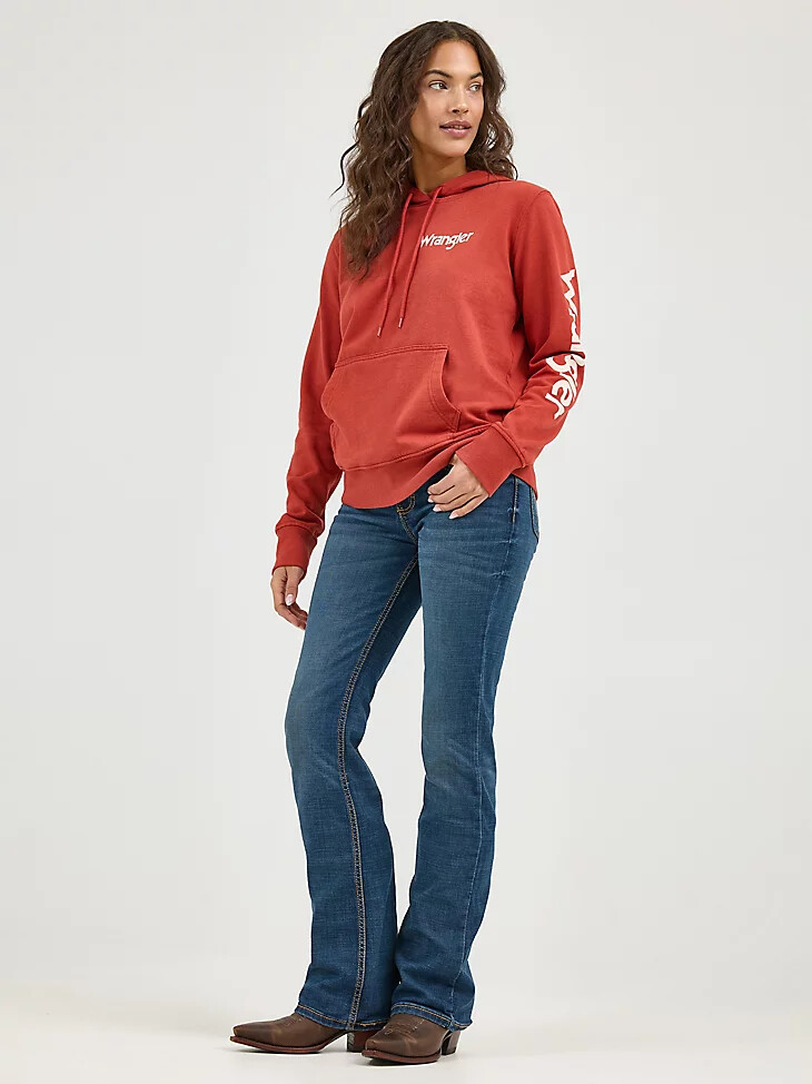 felpa con cappuccio e logo wrangler retro da donna color ruggine