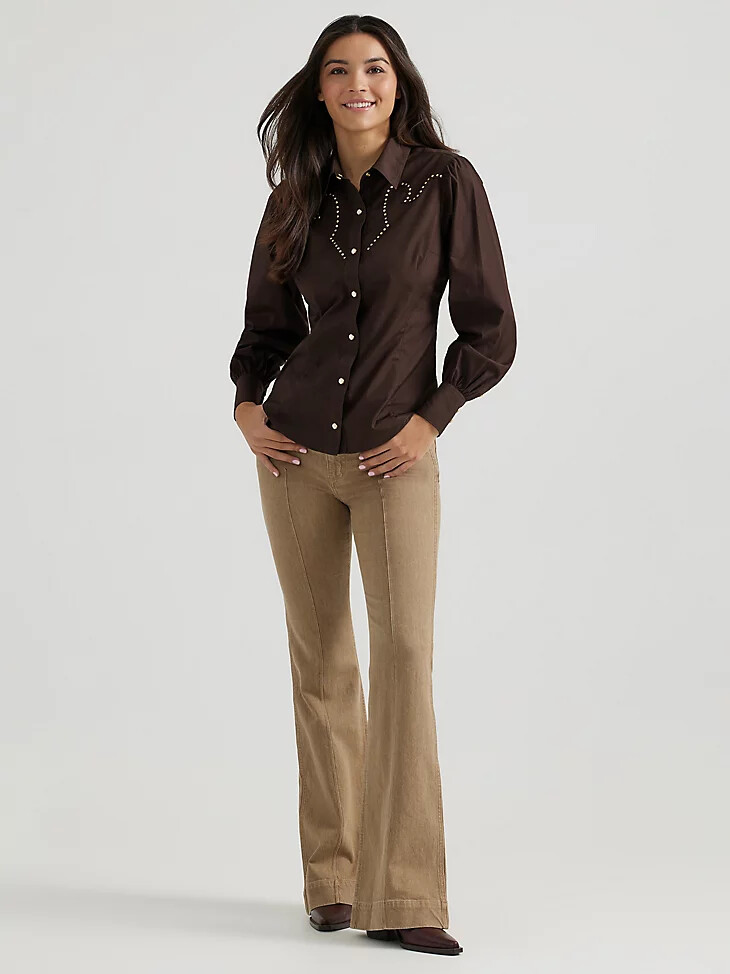 camicia rodeo wrangler x yellow rose di kendra scott colore talpa nero