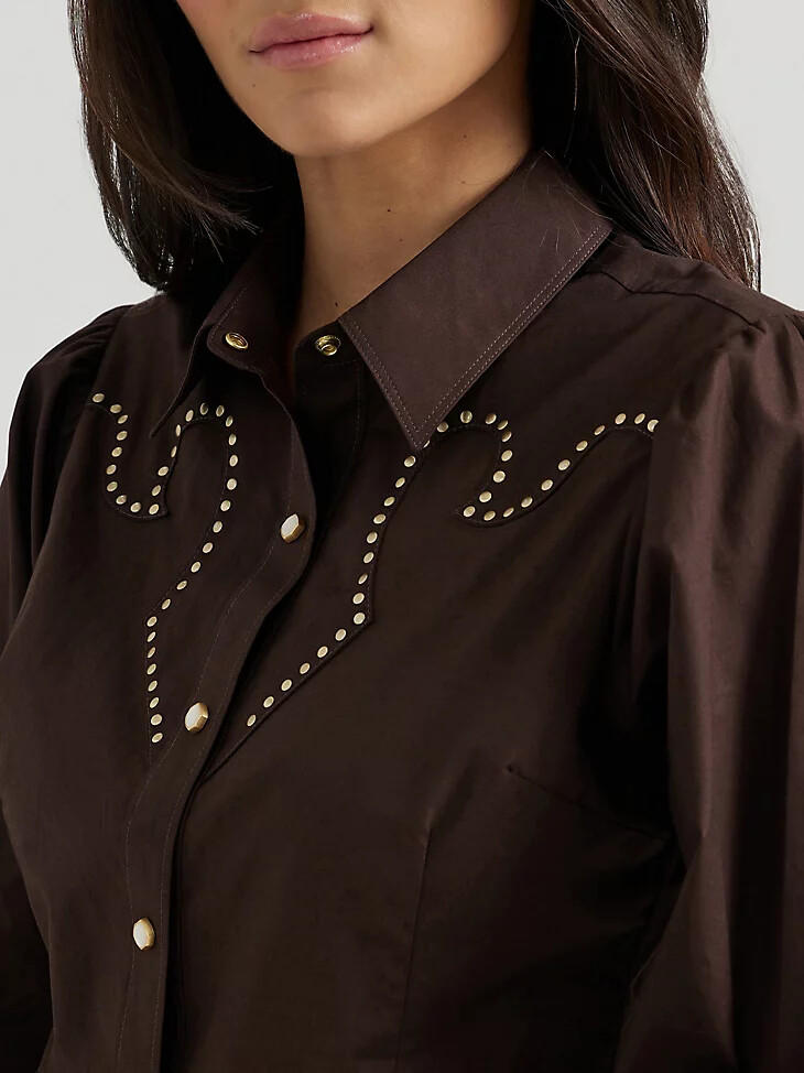 camicia rodeo wrangler x yellow rose di kendra scott colore talpa nero
