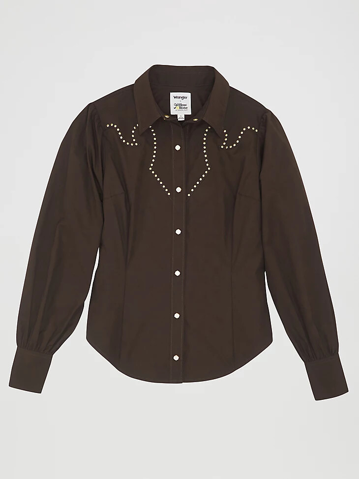 camicia rodeo wrangler x yellow rose di kendra scott colore talpa nero
